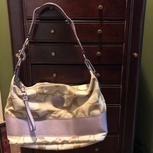 Tan and lavender Coach bag